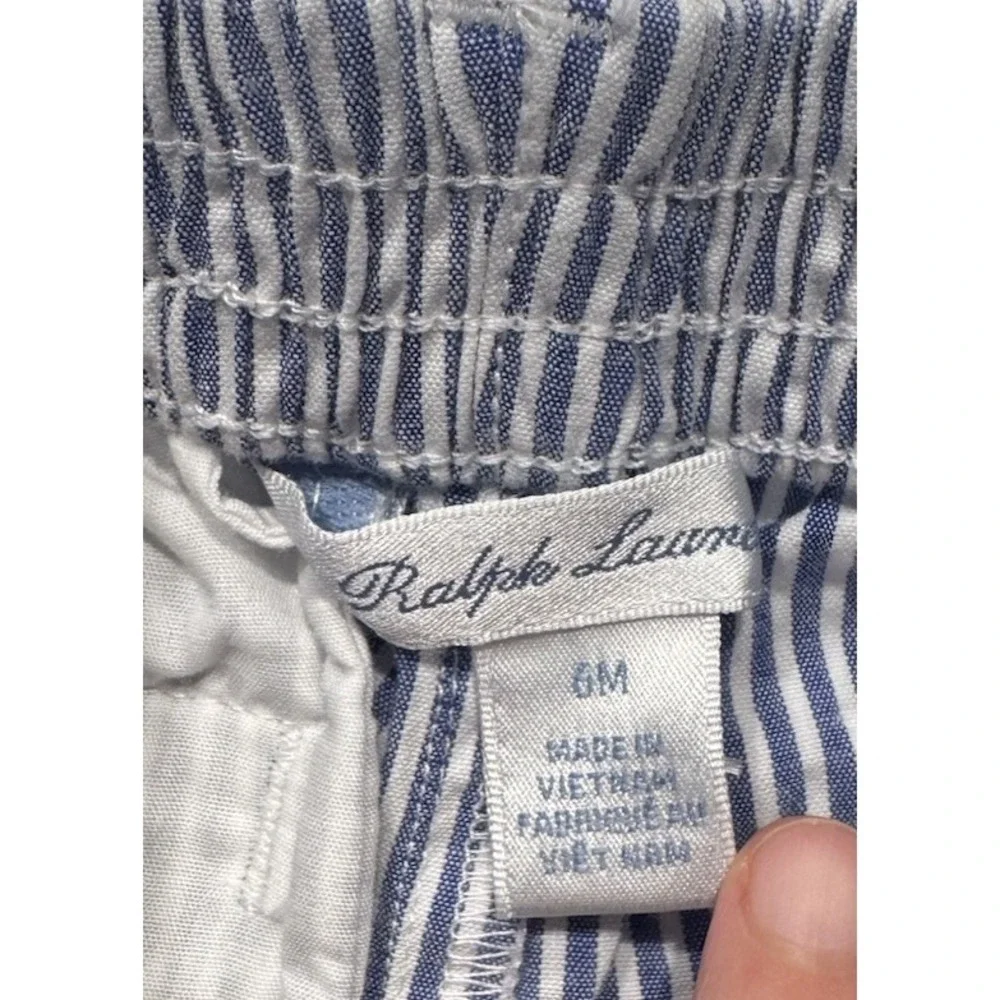 Ralph Lauren Baby 6M Seersucker Belted Pants Blue White Striped Preppy Coastal